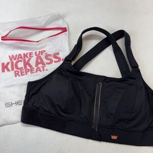 SHEFIT Ultimate Sports Bra Black High Impact Front Zip 2Luxe 110002 & Bag NWOT